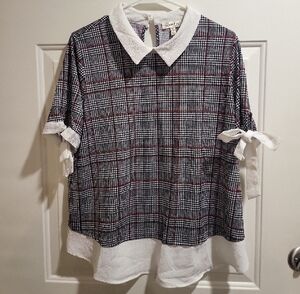 Faith and Joy Plaid Blouse - Black, White, Red